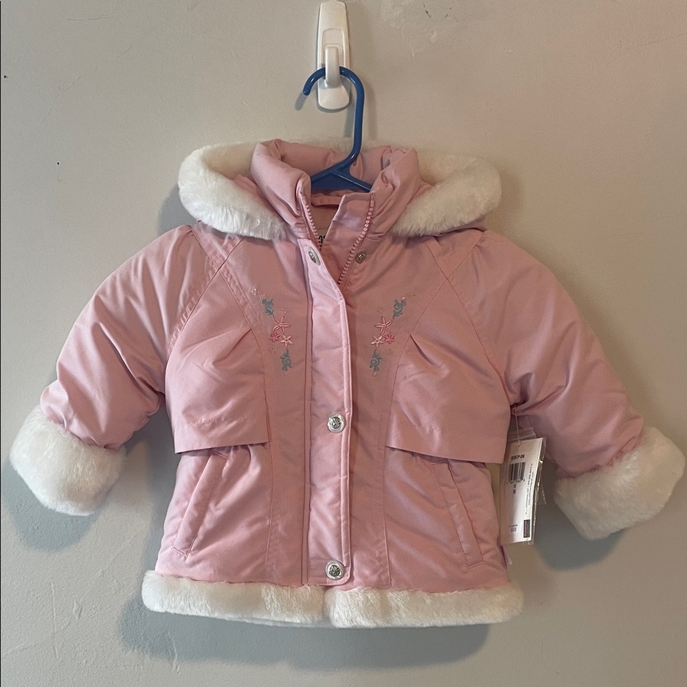 Vintage Oshkosh Pink Winter Jacket with Faux Fur Trim Size 12 Months